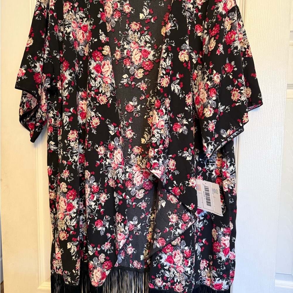 LuLaRoe Floral Black Monroe Kimono Swim Coverup